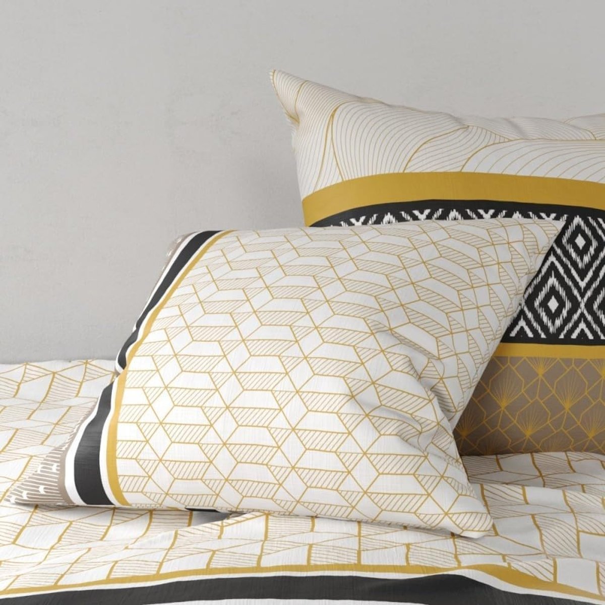 Housse couette + 2 taies Cario jaune, EDEN