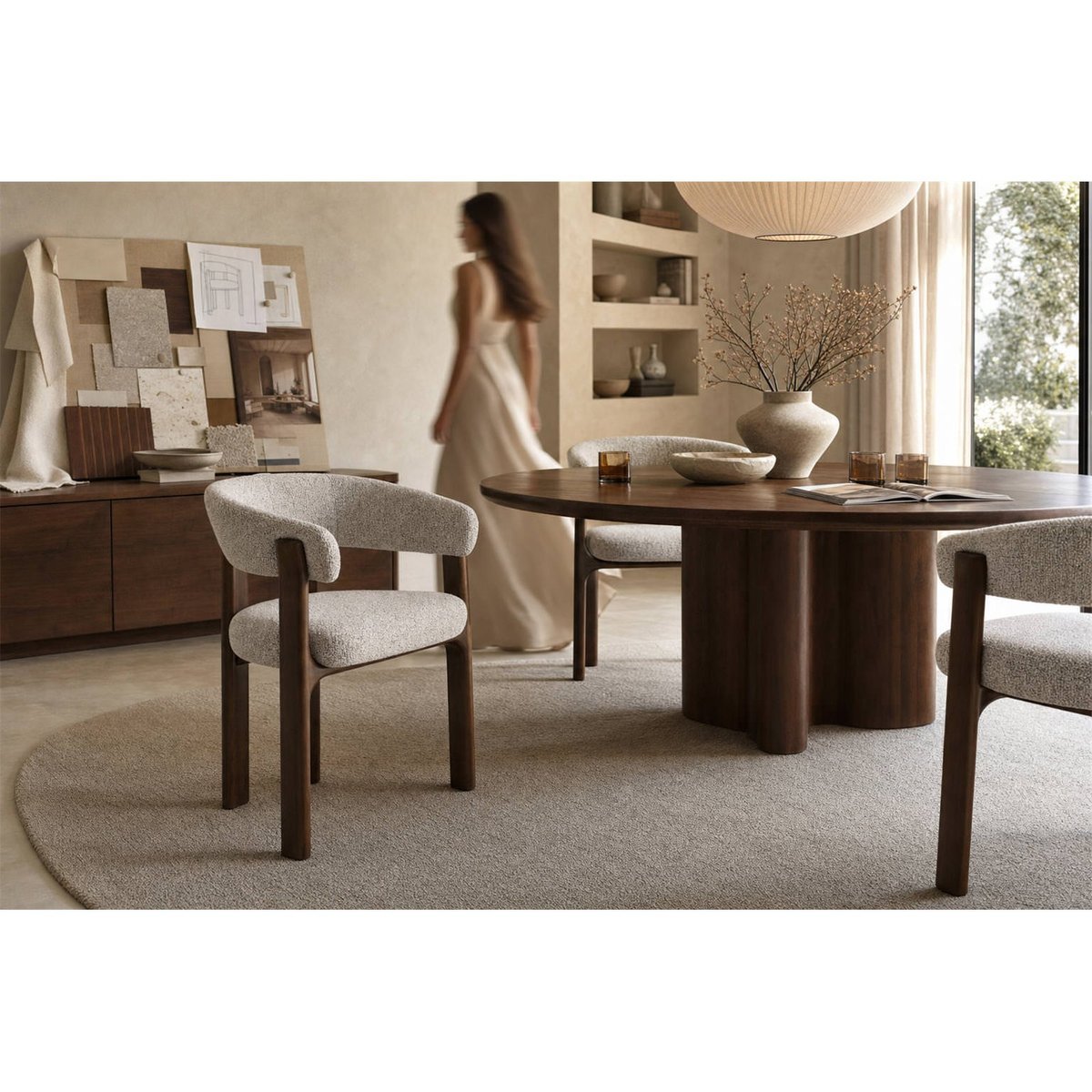 Chaise de salle à manger en tissu et hêtre moka chiné, RECOLLECTION