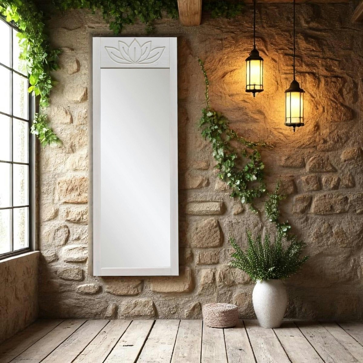 Miroir vertical en bois 155 cm HILO blanc - lotus, PIER IMPORT