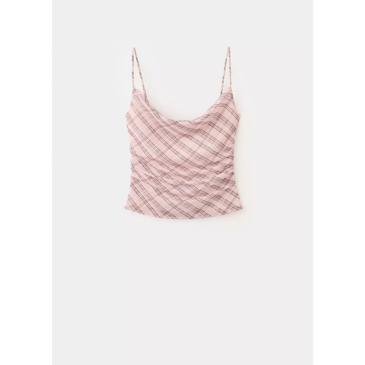 Top drapé à carreaux rose, MANGO