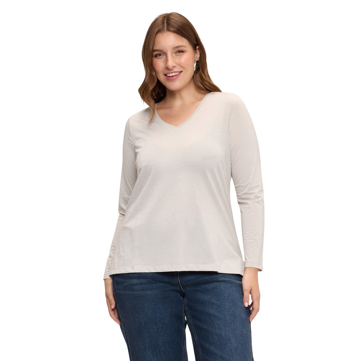 T-shirt col en V beige, FIORELLA RUBINO
