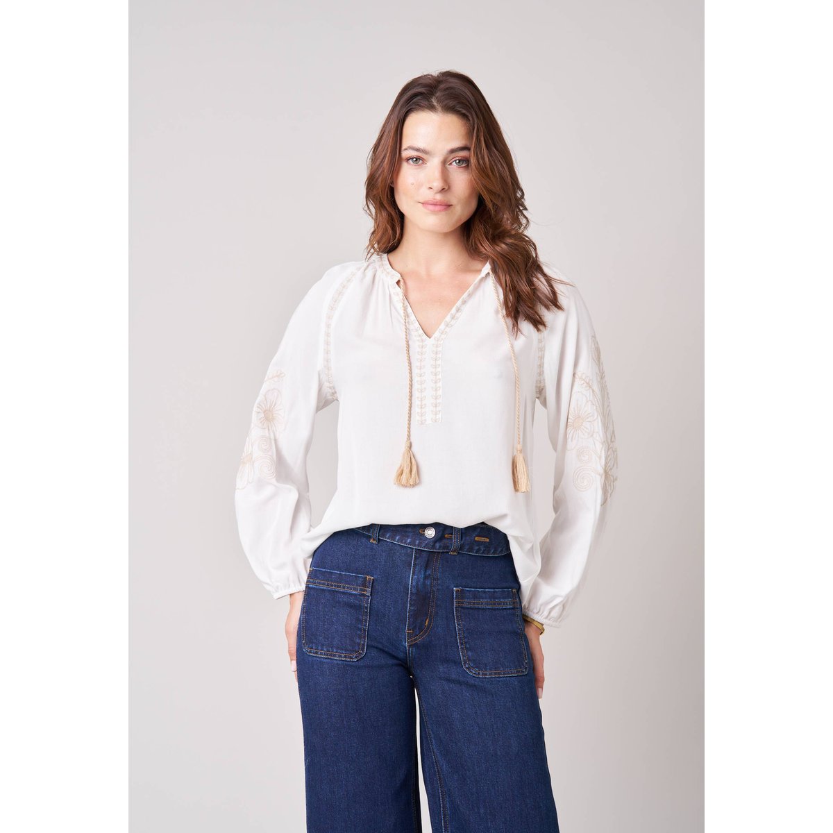 Blouse femme brodée NATASSIA off white, DEELUXE