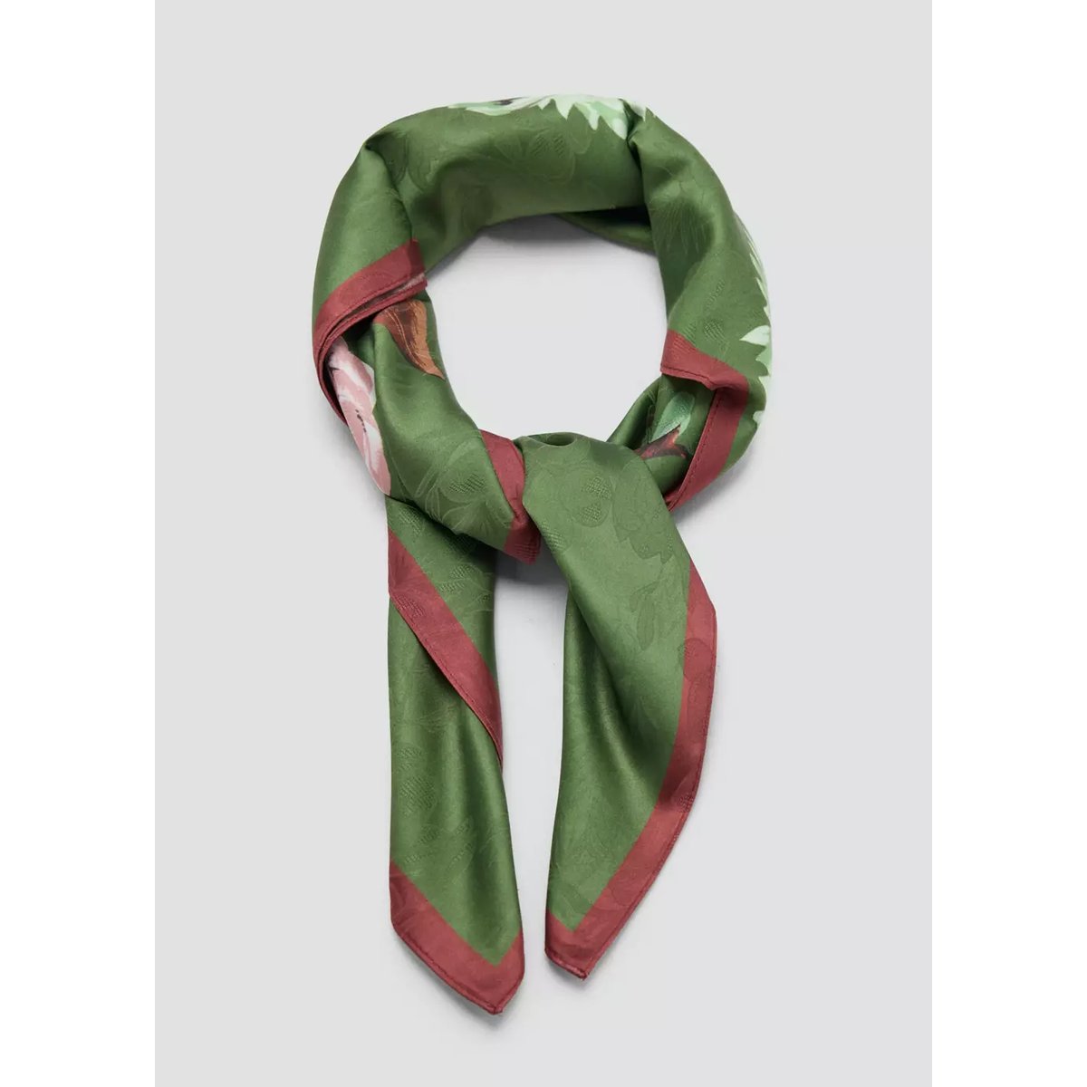 Foulard satiné imprimé à fleurs vert, MANGO