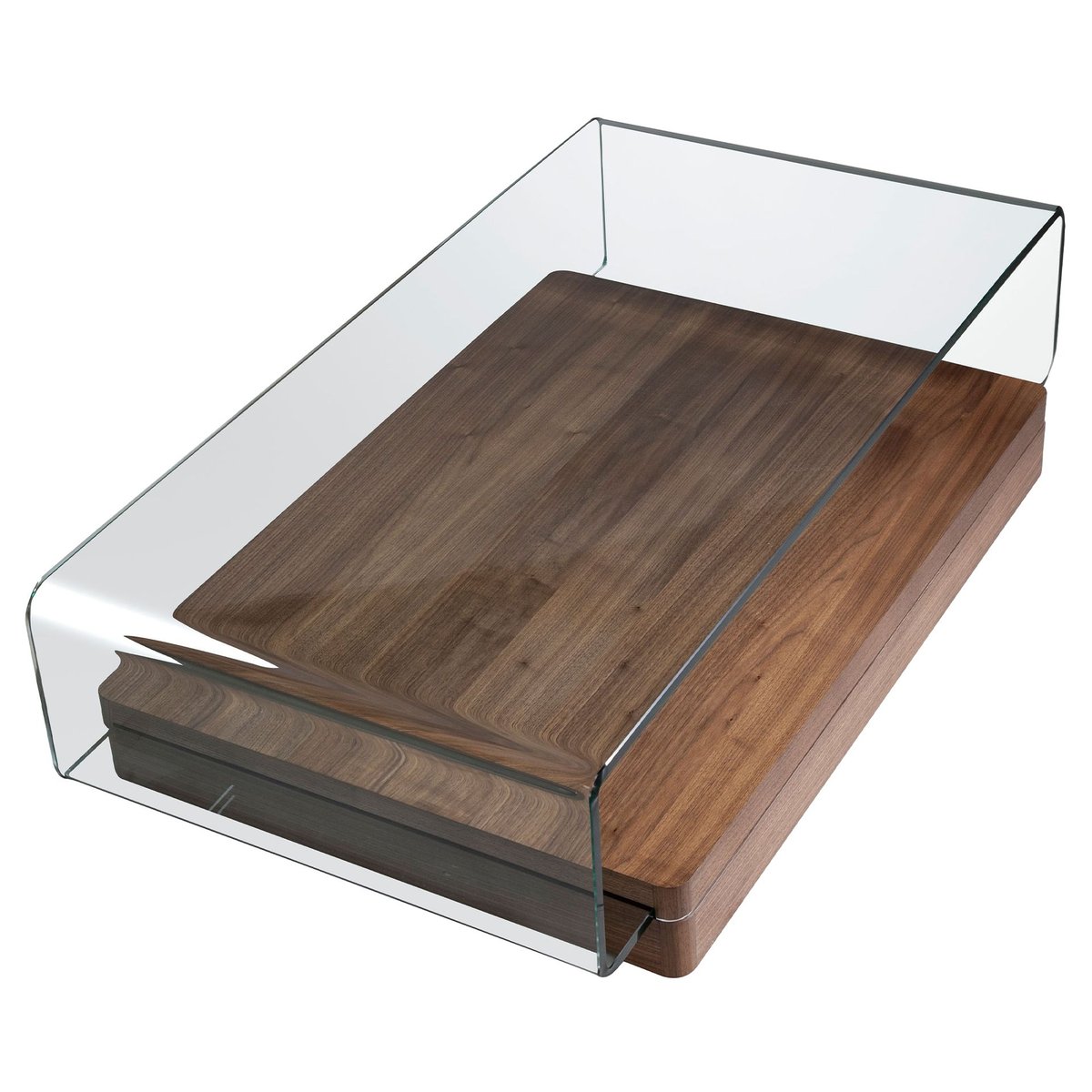 Table basse rectangulaire en verre trempé et noyer verre | noyer, ANGEL CERDA