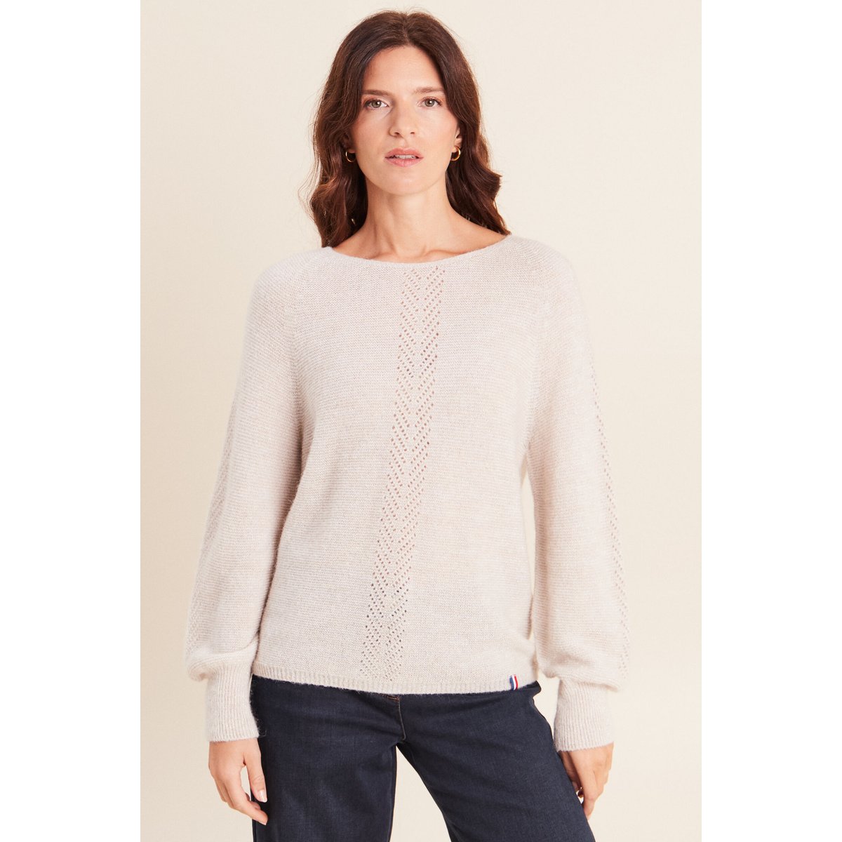 Pull droit col rond manches longues beige, BREAL
