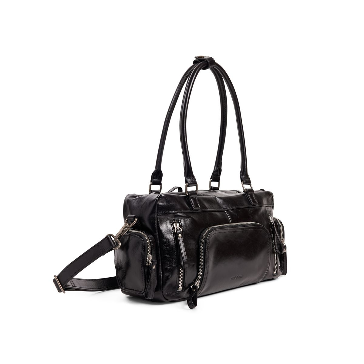Sac à main en cuir lisse avec bandoulière MACY POCKET noir, NAT & NIN