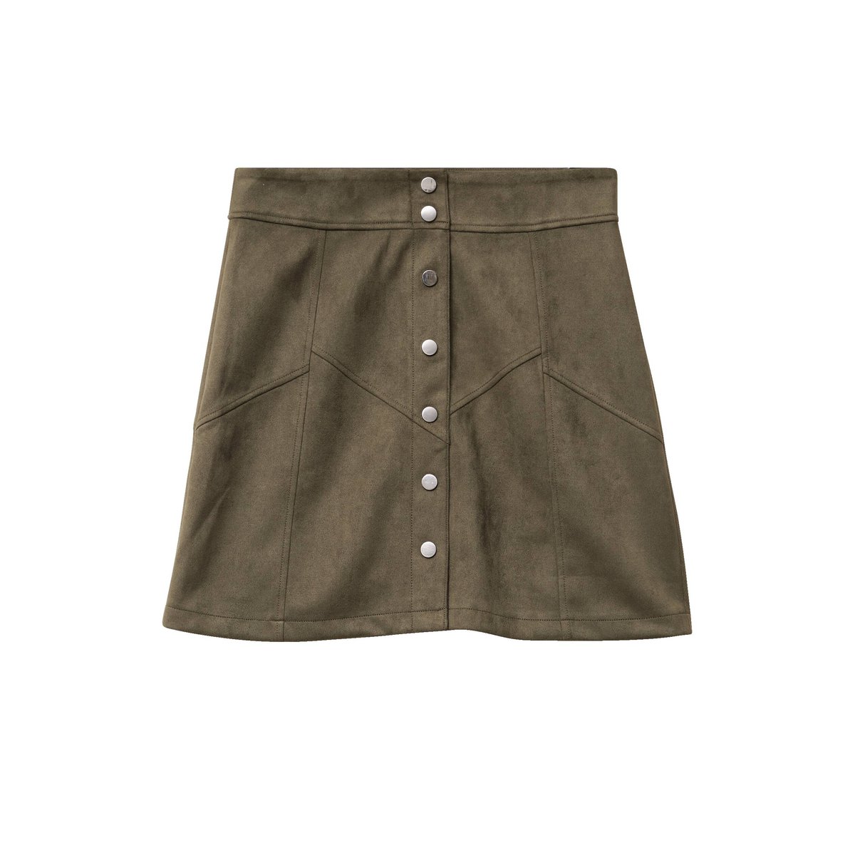 Jupe trapèze courte aspect daim vert kaki, CACHE CACHE