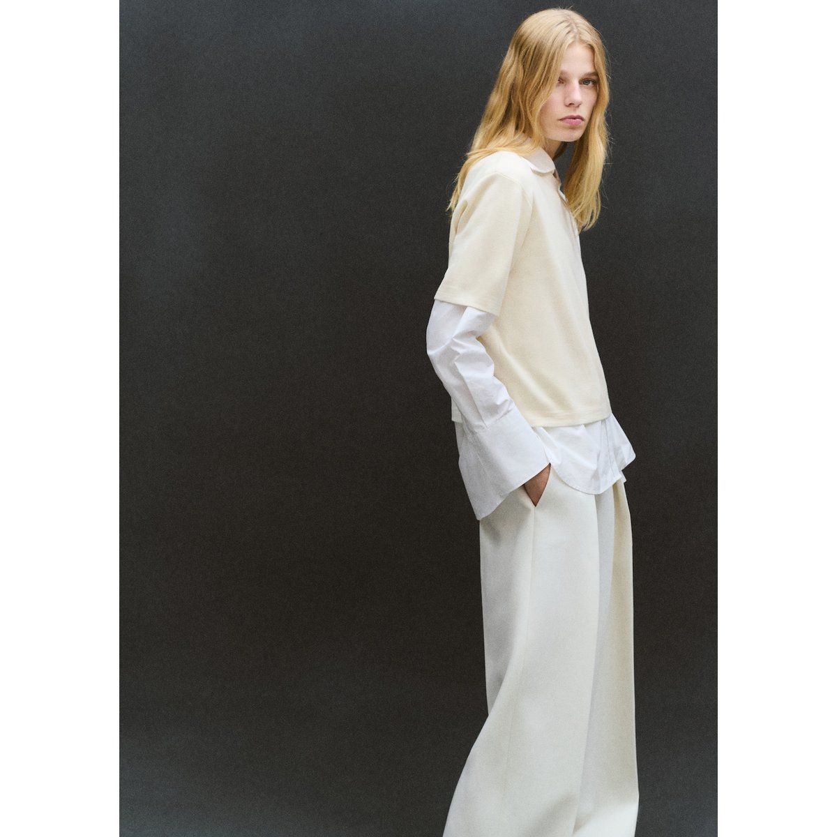 Pull-over laine manches courtes écru, MANGO