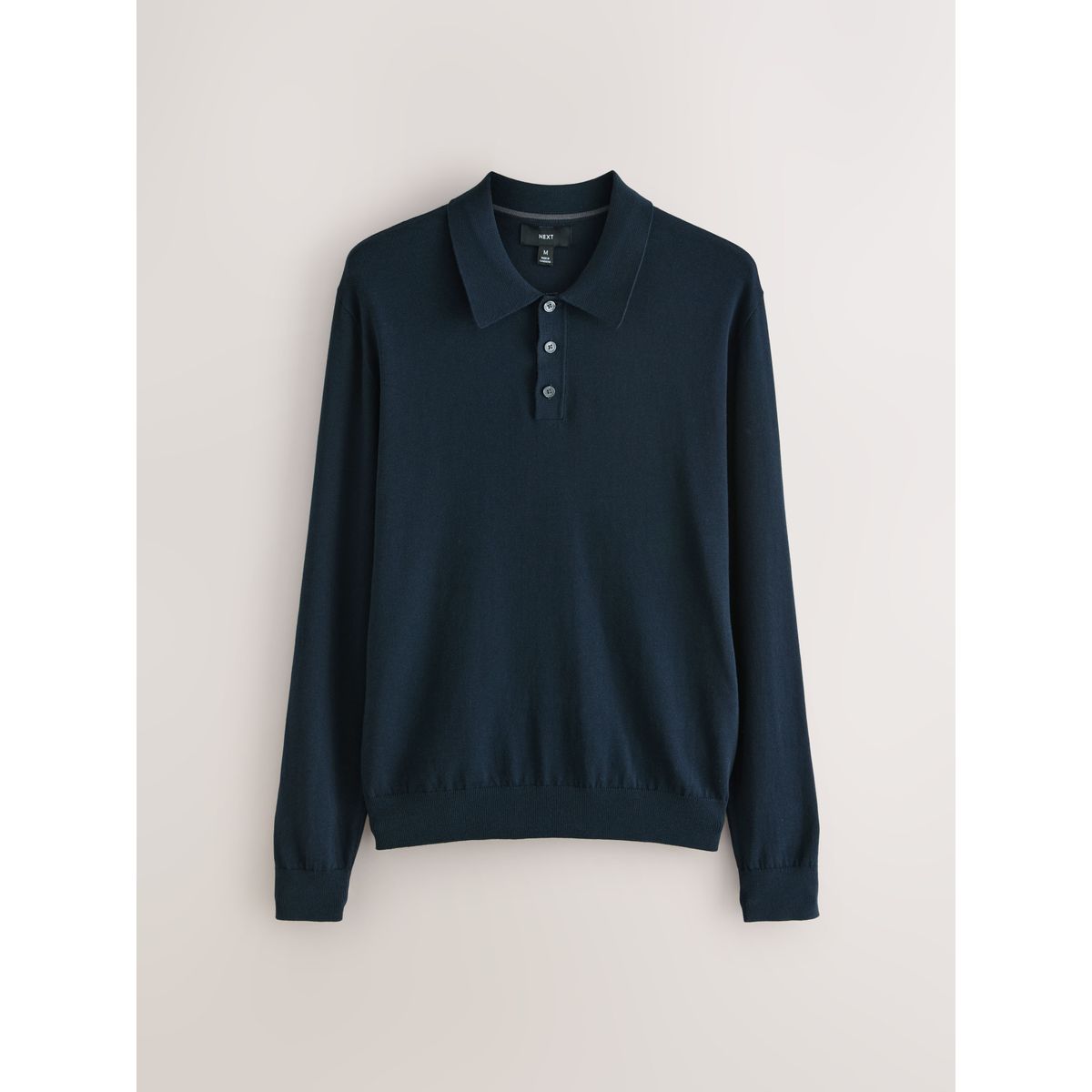 Polo en maille de coton manches longues bleu marine, NEXT