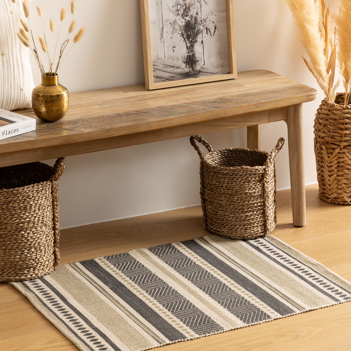 Tapis imprimé ALBAN noir, ATMOSPHERA