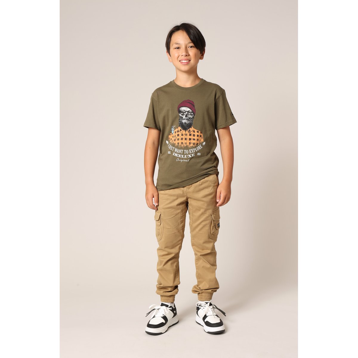 T-shirt en coton pour garçon avec imprimé hipster barbu
 TELLSON khaki, DEELUXE