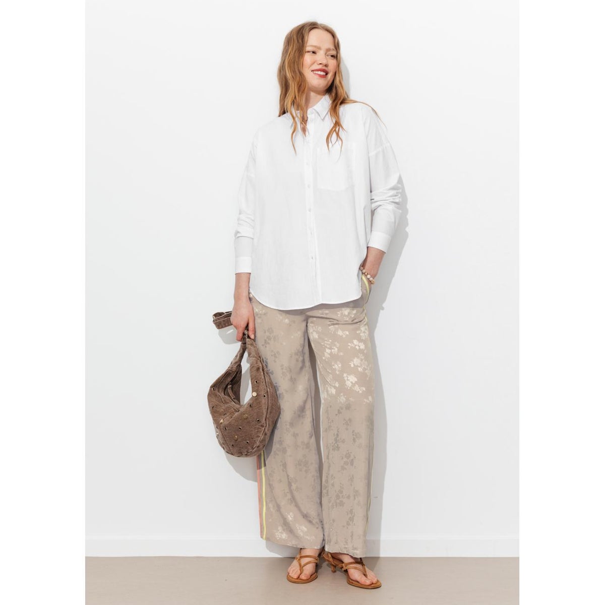Pantalon large à bandes beige, PROMOD
