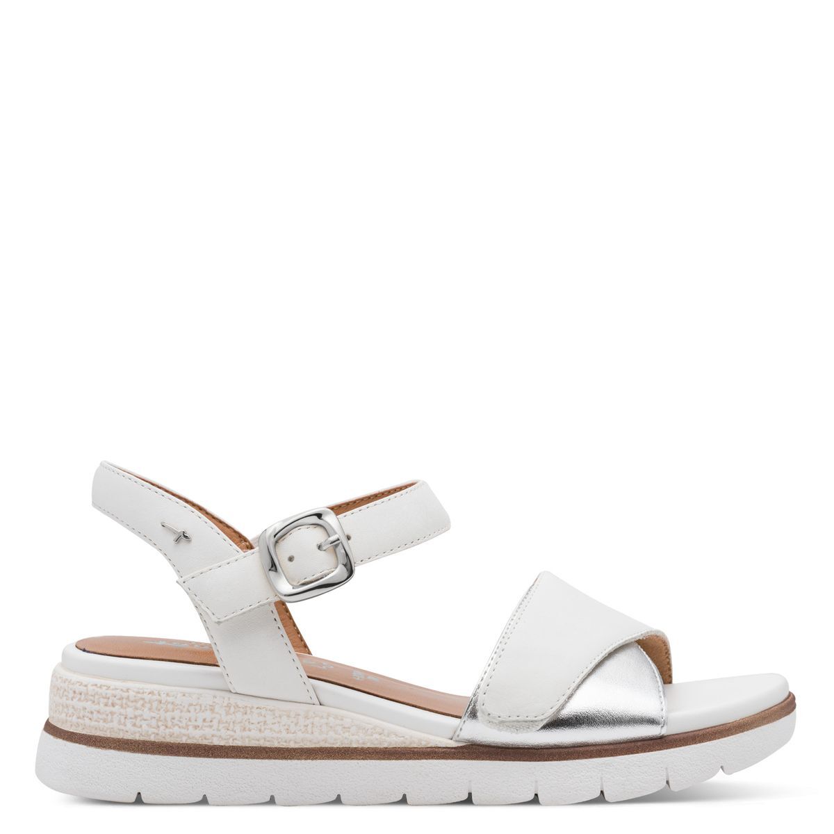 Sandale à talon en cuir blanc argent, TAMARIS