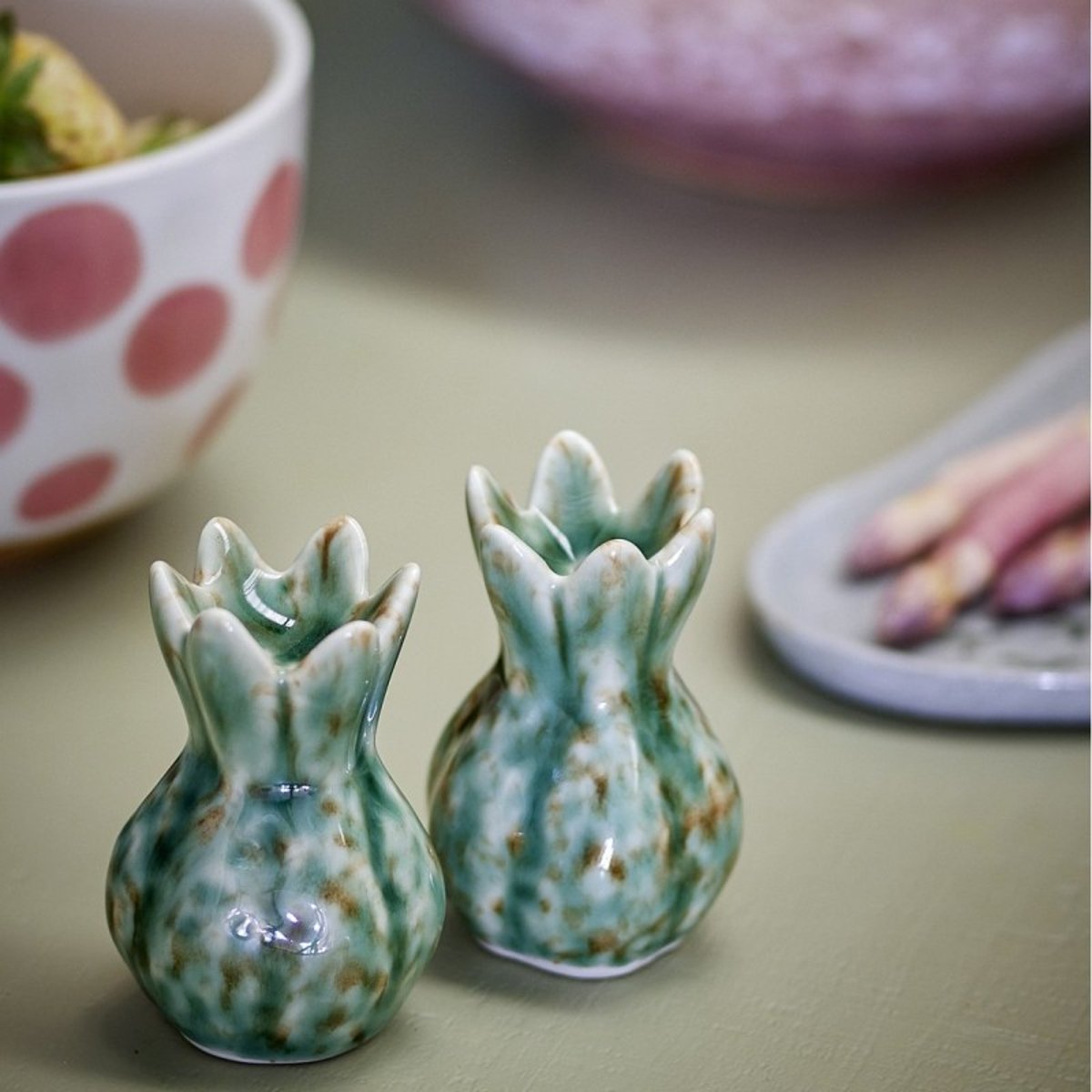 Salière poivrière décorative grès CYRILL set de 2 vert, BLOOMINGVILLE