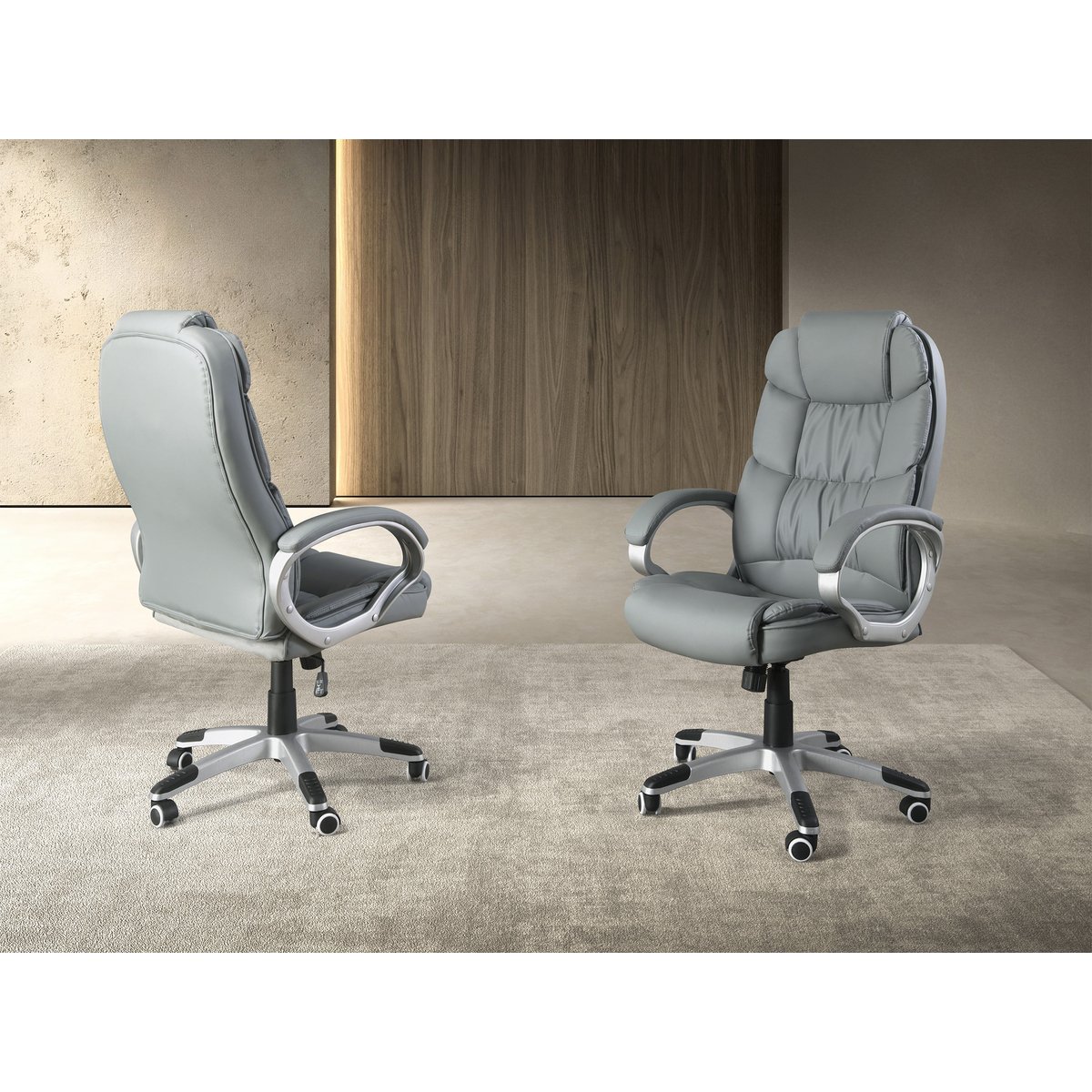 Fauteuil de bureau pivotante en simili-cuir gris, ANGEL CERDA