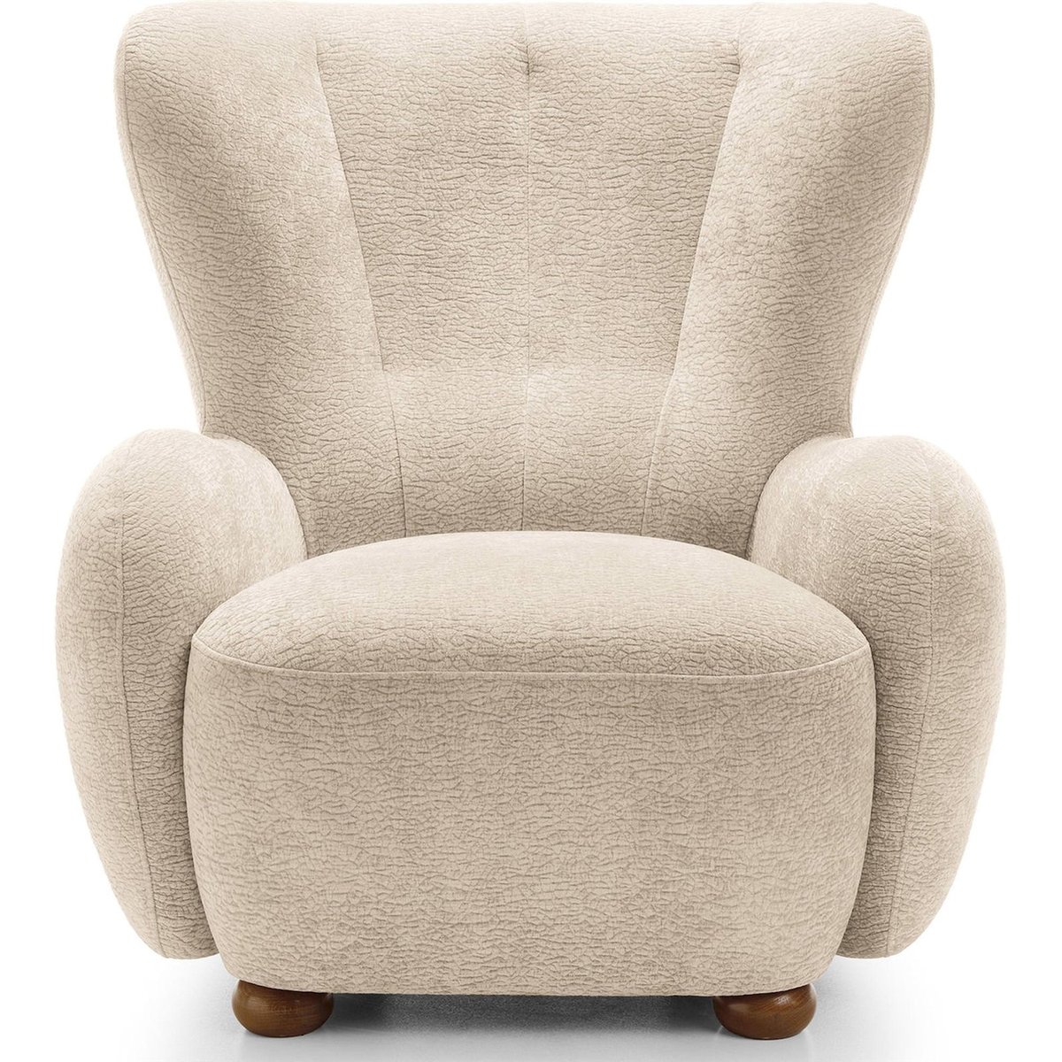 Fauteuil cabriolet enveloppant en bouclette beige chenille, RECOLLECTION