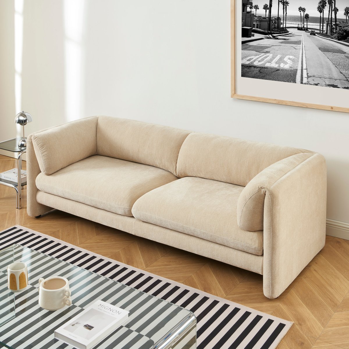 Ensemble canapés 3+2 places en velours texturé NIKKI beige, SORELH