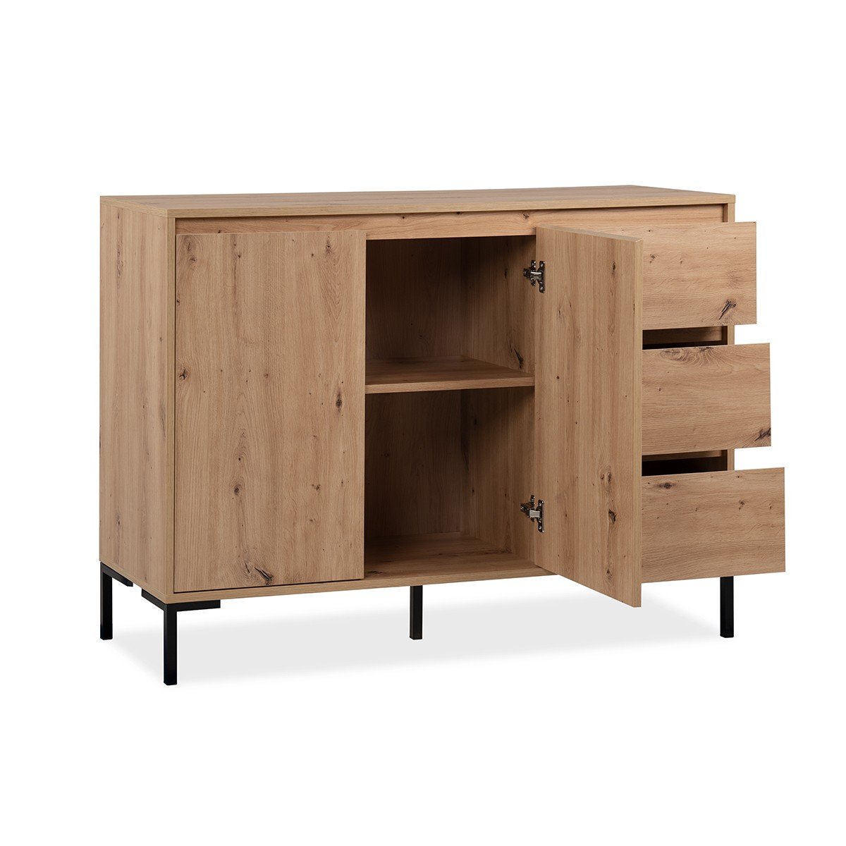 Buffet 2 portes 3 tiroirs L120 cm PLOCK bois clair, CALICOSY