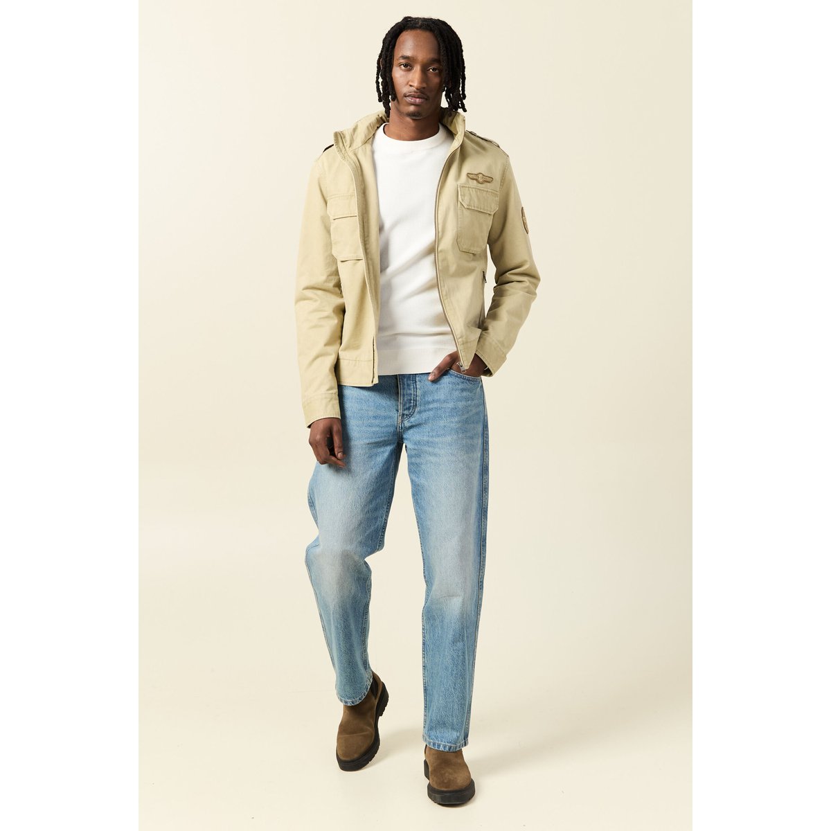 Blouson style biker zippé beige, BONOBO