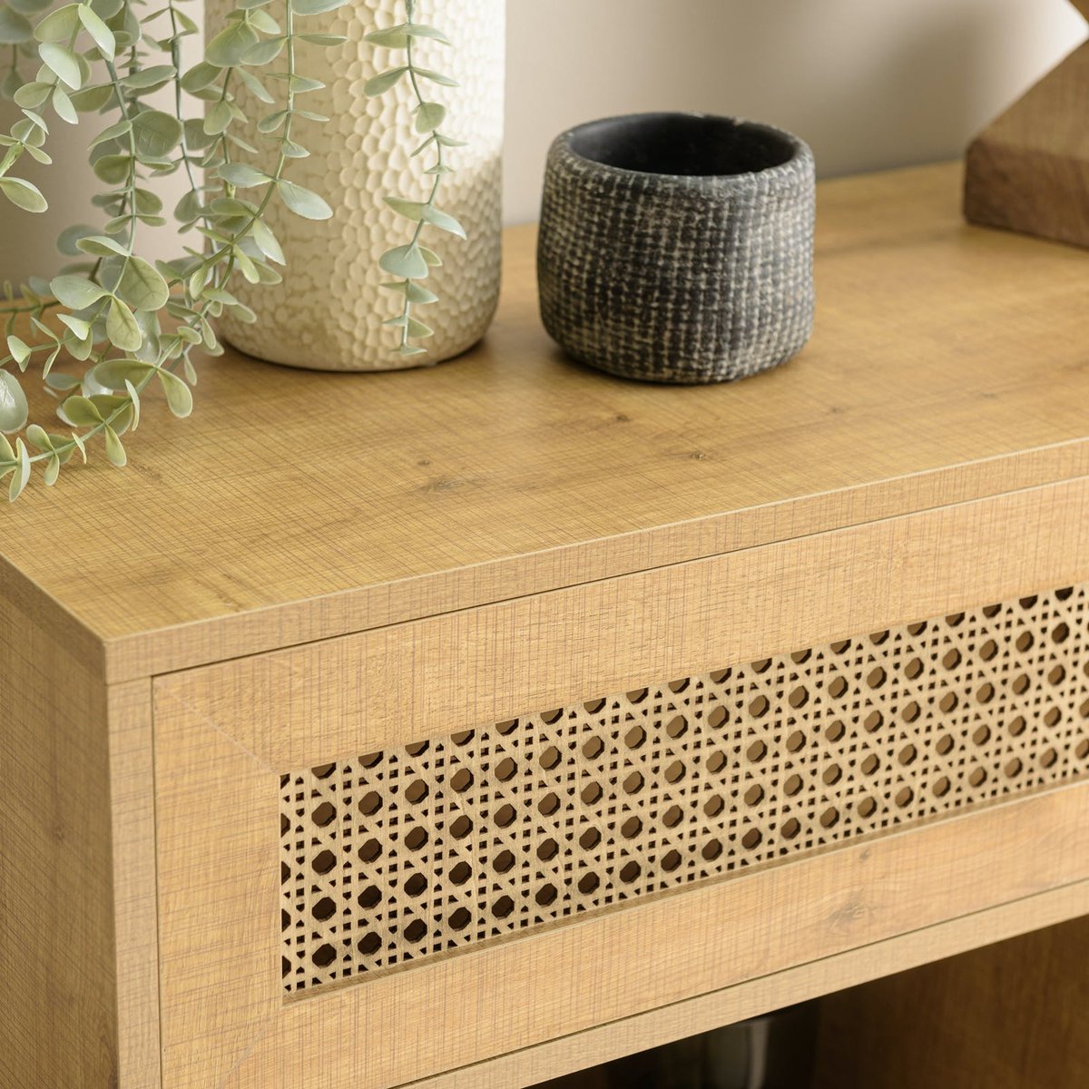 Petit buffet bois effet cannage 2 portes coulissantes ALCUDIA bois naturel, PIER IMPORT