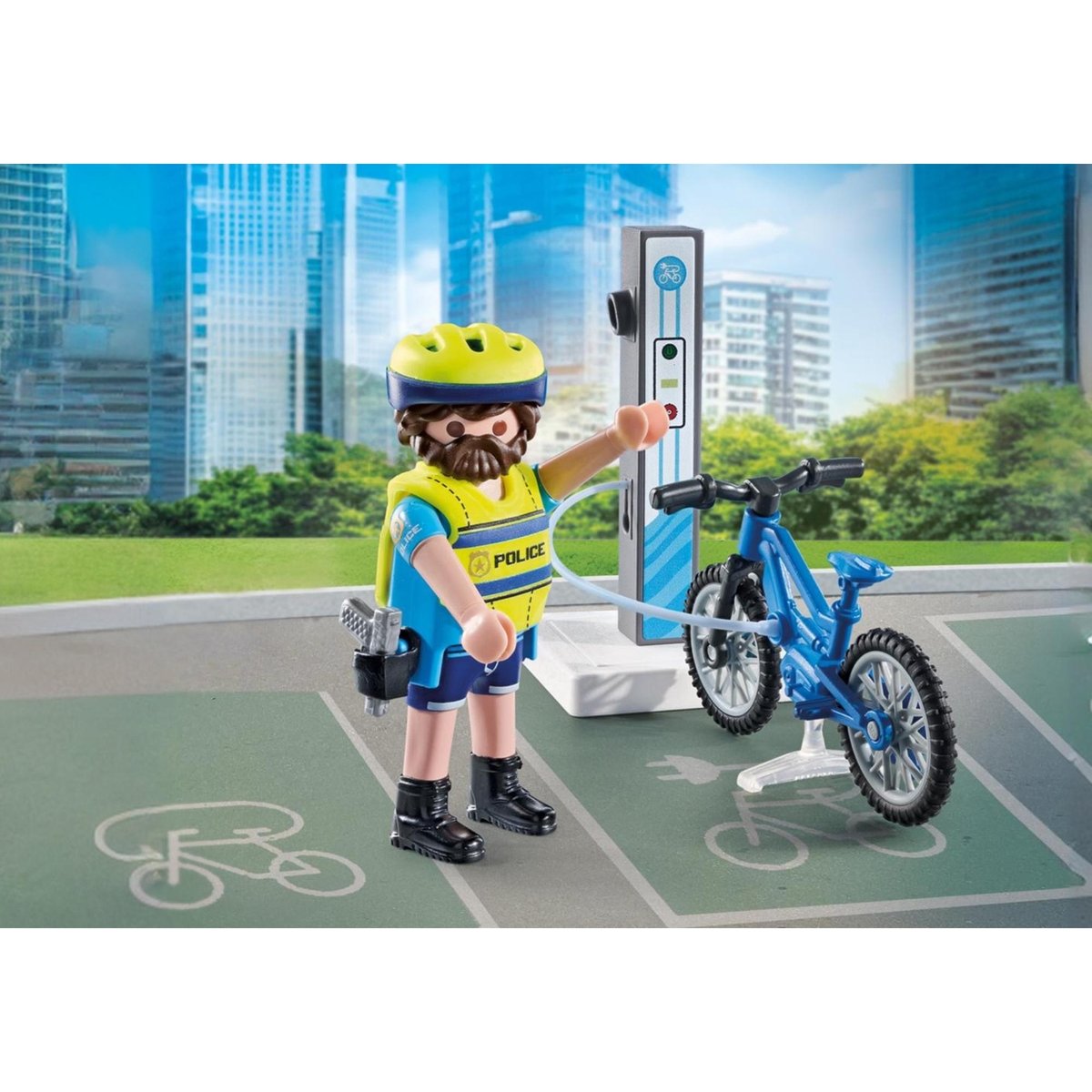 Policier cycliste et borne de recharge électrique policier cycliste et borne de recharge électrique, PLAYMOBIL