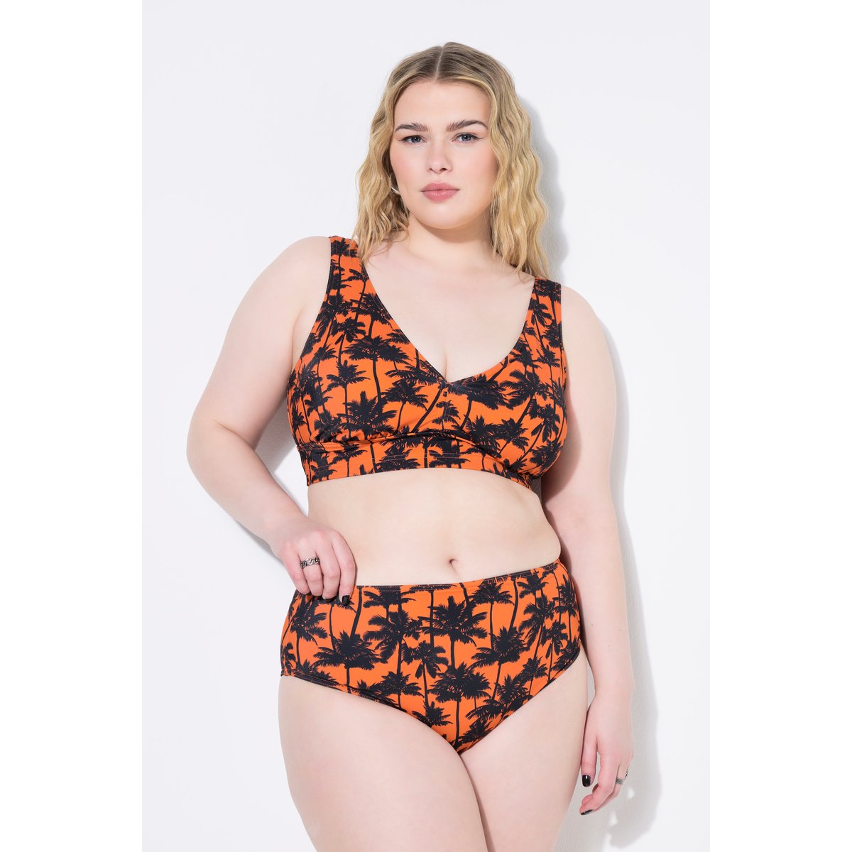 Bas de bikini taille haute, imprimé palmiers citrouille, STUDIO UNTOLD