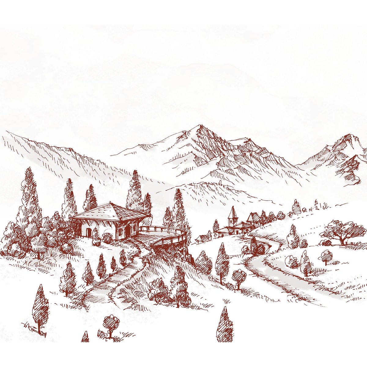 Papier peint dessin de montagnes intissé, HEXOA