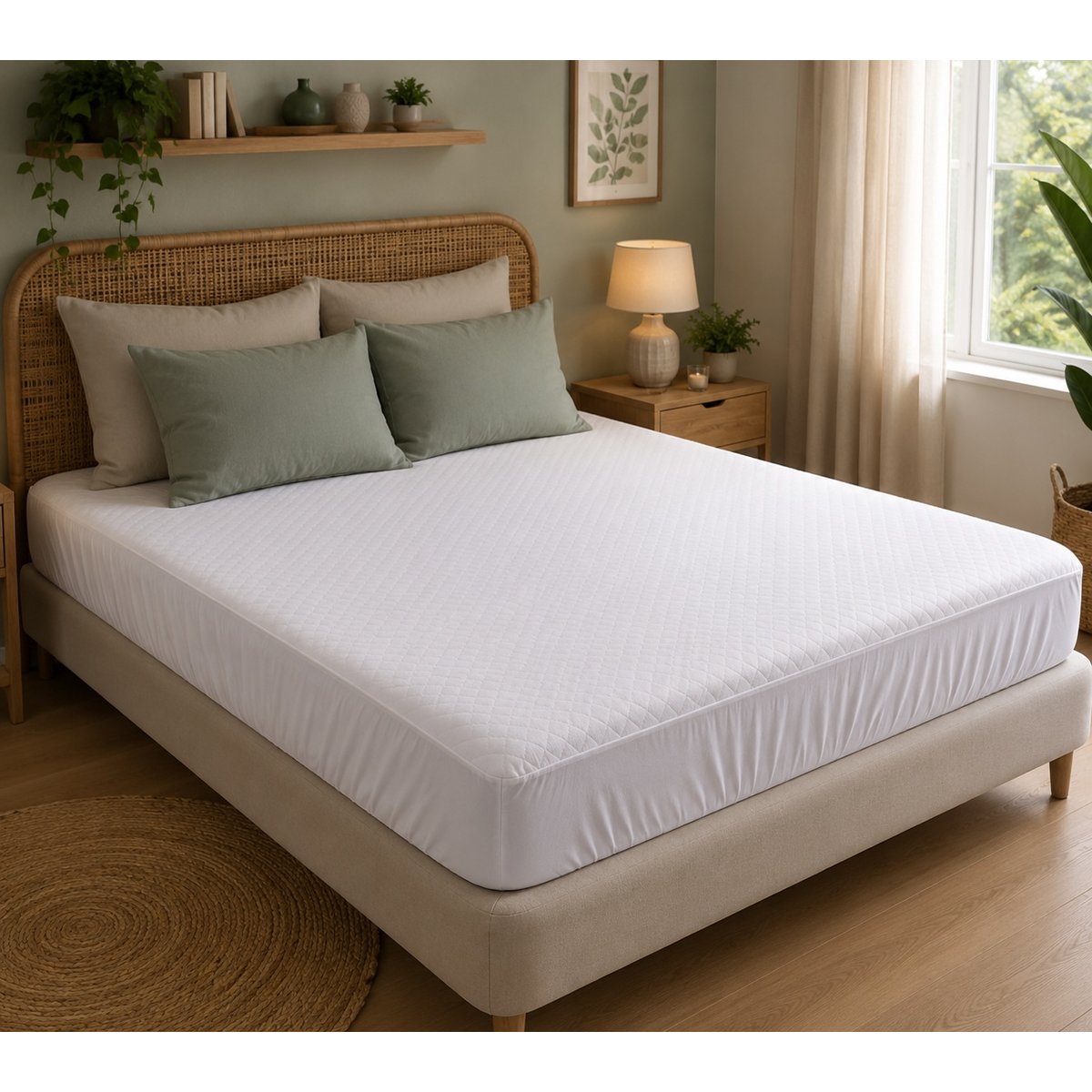 Protege matelas en coton 180 x 200 cm Elisa blanc, EDEN