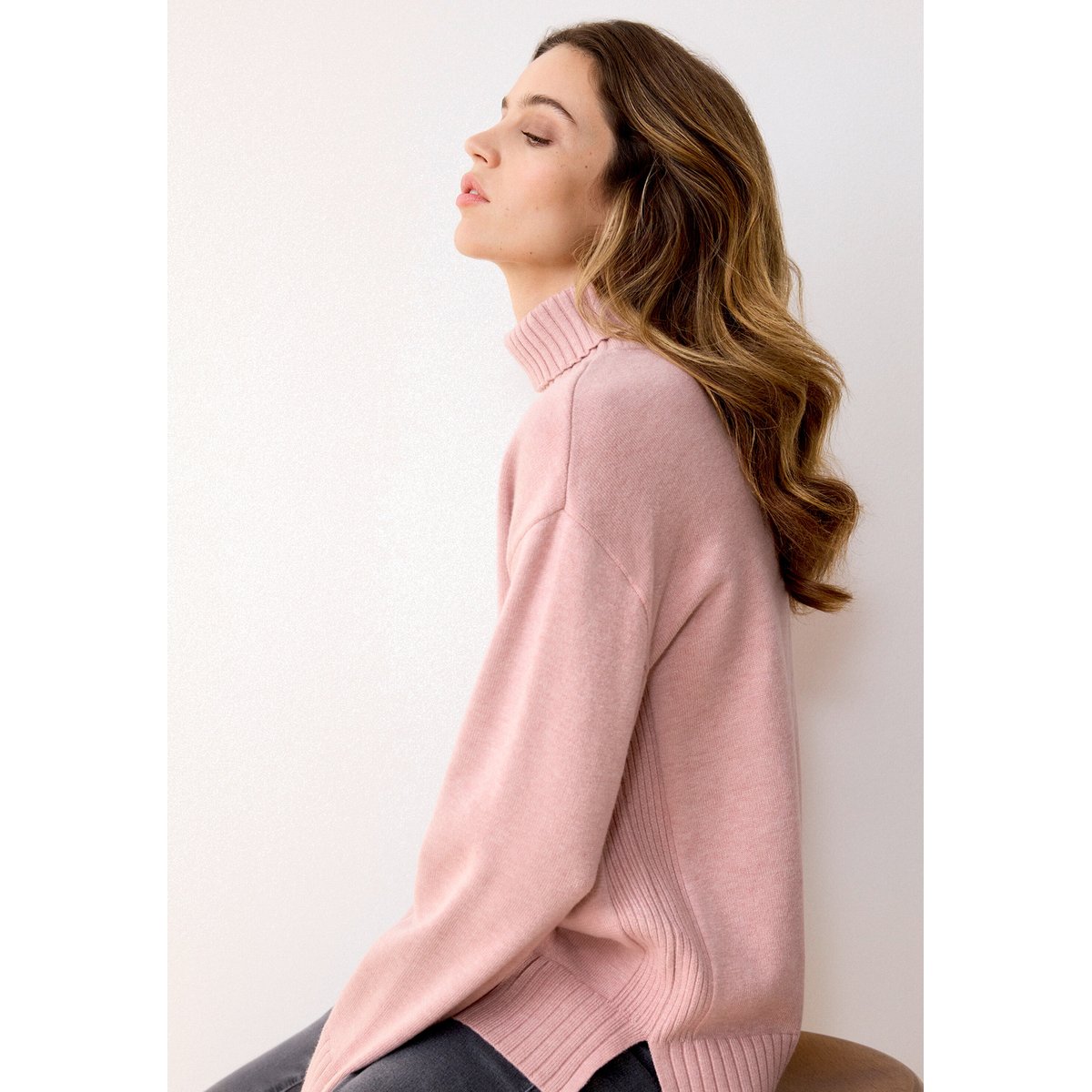 Pull-over en fine maille à col montant pale mauve melange, BETTY BARCLAY
