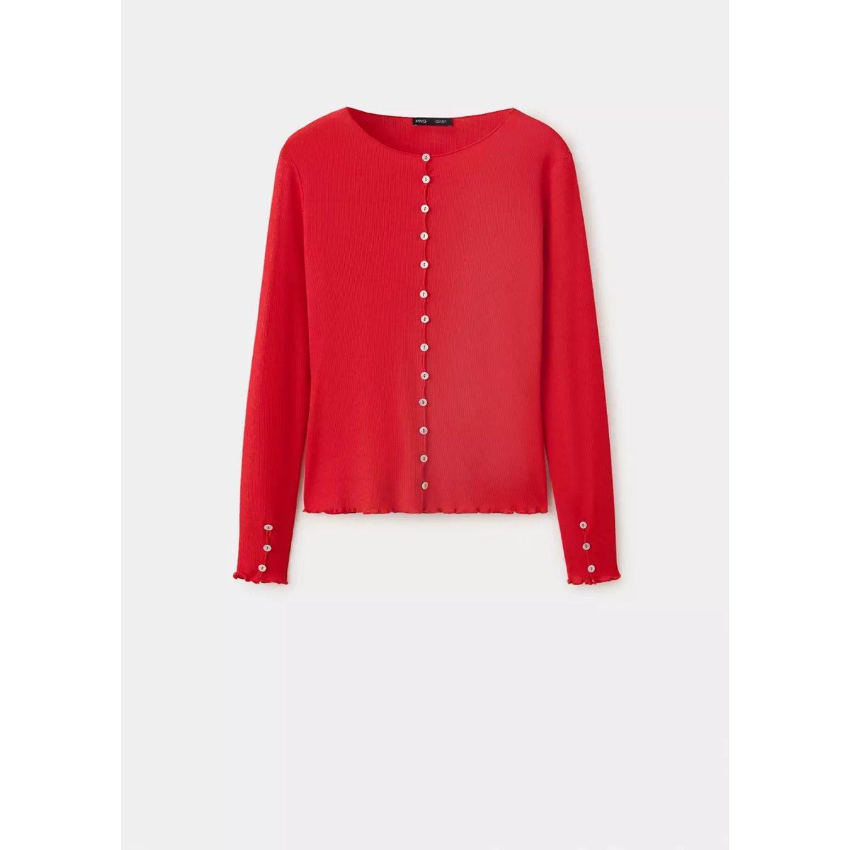 T-shirt côtelé boutons rouge, MANGO