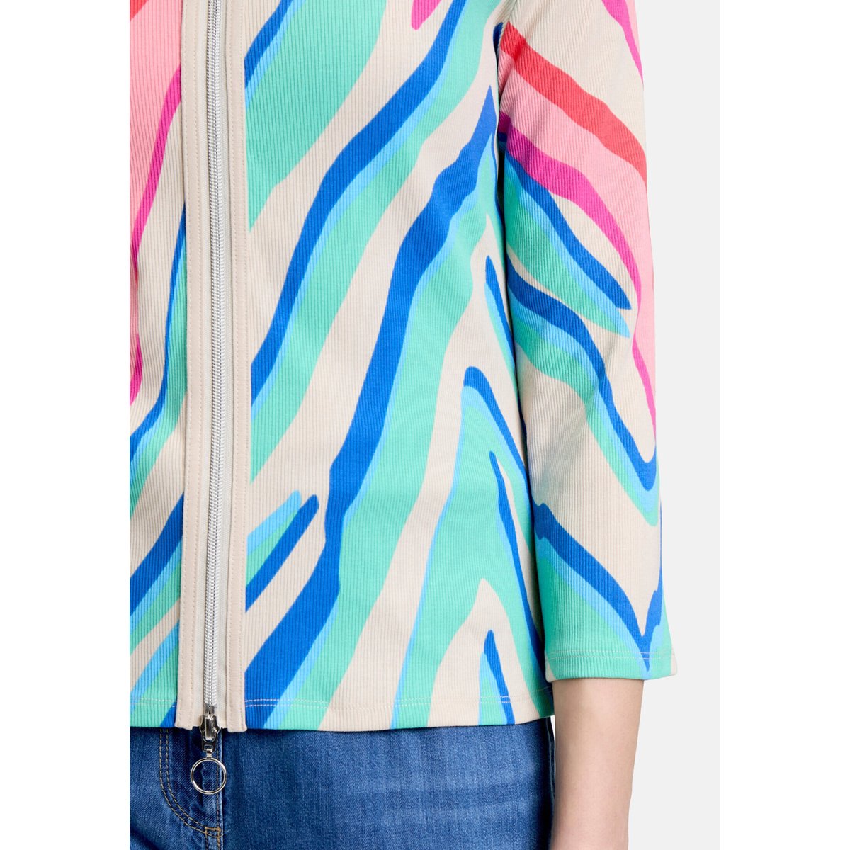 Cardigan façon t-shirt de texture côtelée mint/rosé, BETTY BARCLAY