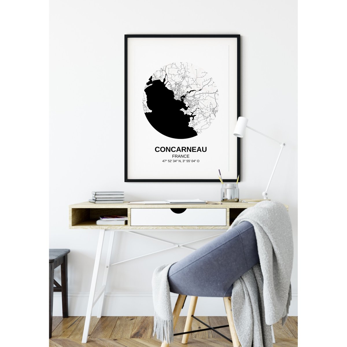 Affiche Carte Concarneau blanc, L'AFFICHERIE
