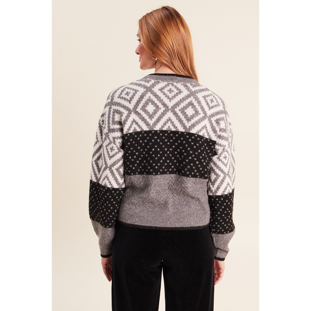 Pull jacquard col rond gris, BREAL