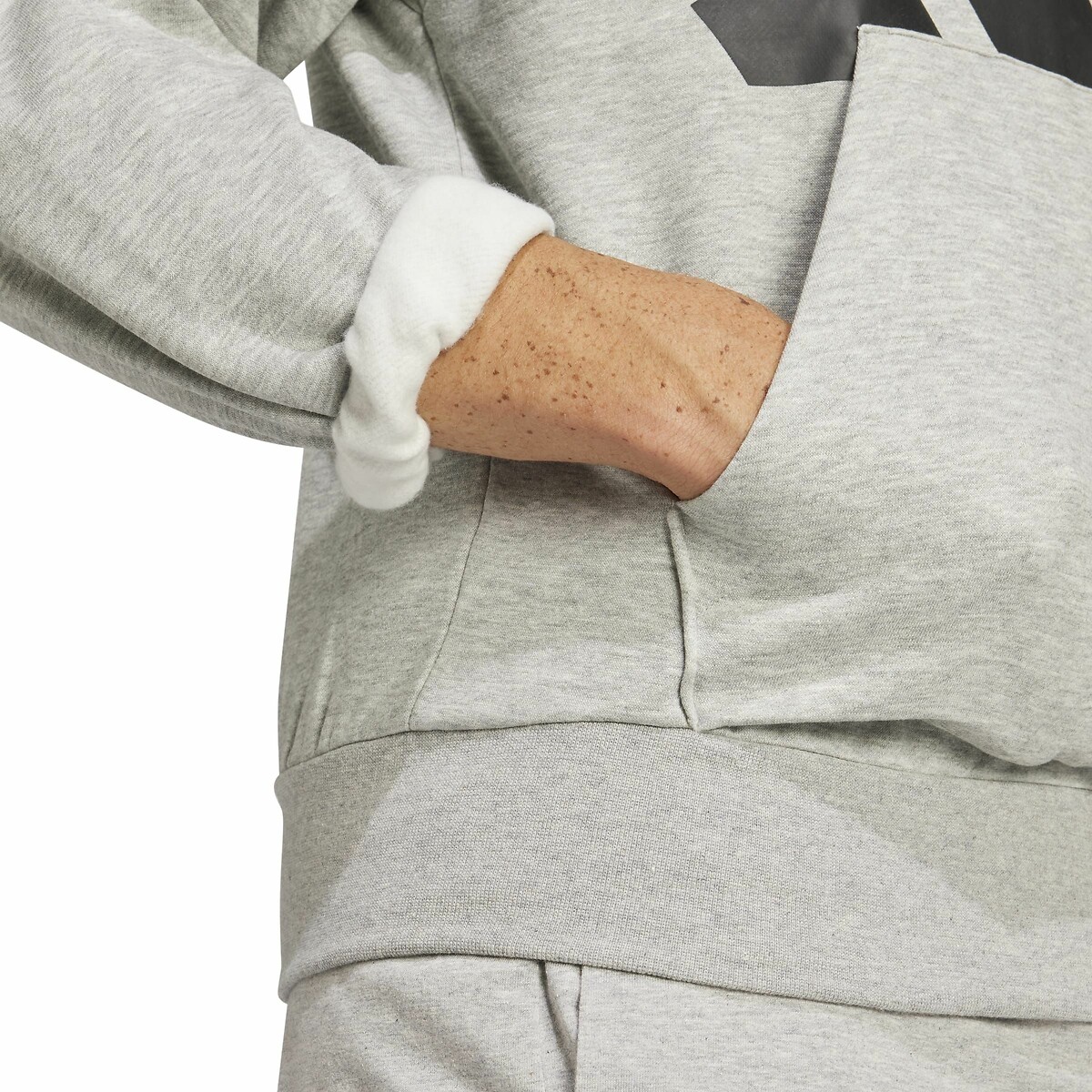 Sweat-shirt capuche molleton grand logo Essential gris chiné, ADIDAS SPORTSWEAR