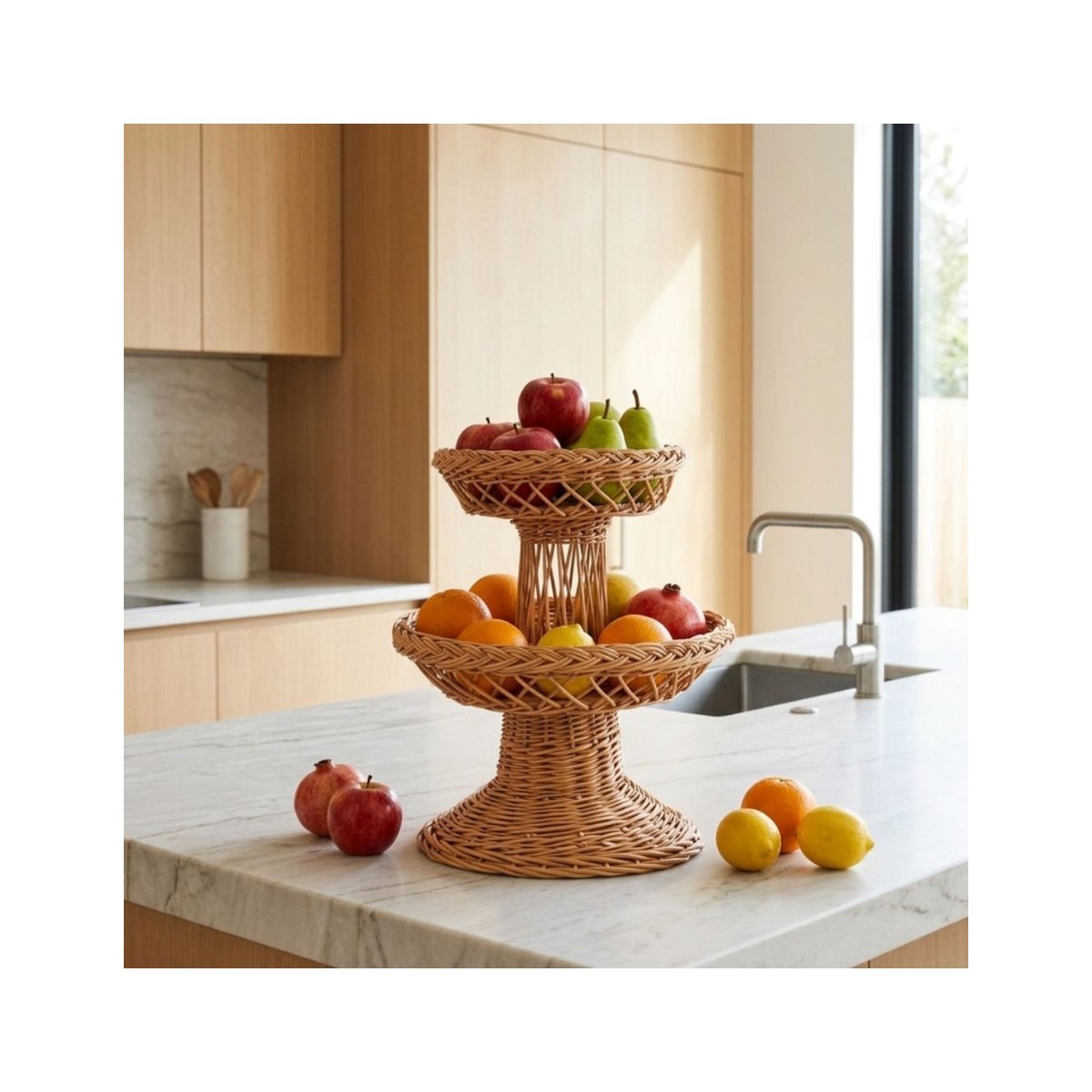 Coupe à fruits en osier 2 PLATEAUX osier brun, KOK