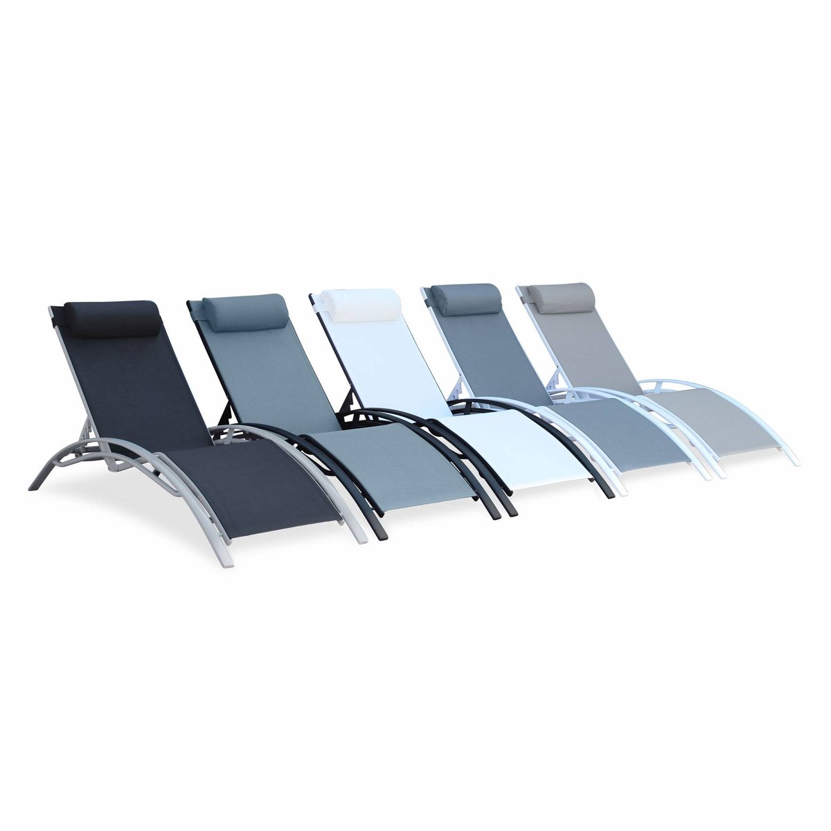 Bain de soleil aluminium multi positions (lot de 2) LOUISA blanc / gris, SWEEEK