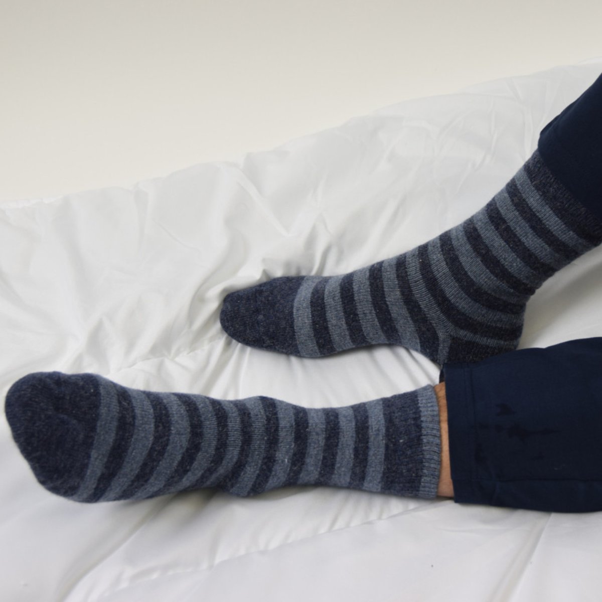 Mi-chaussettes Hommes fantaisie rayures en laine alpaga jean, KINDY