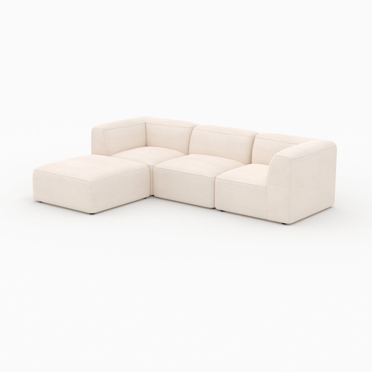 Canapé modulable en velours avec pouf - MINA blanc cassé, MAISON PAVANE