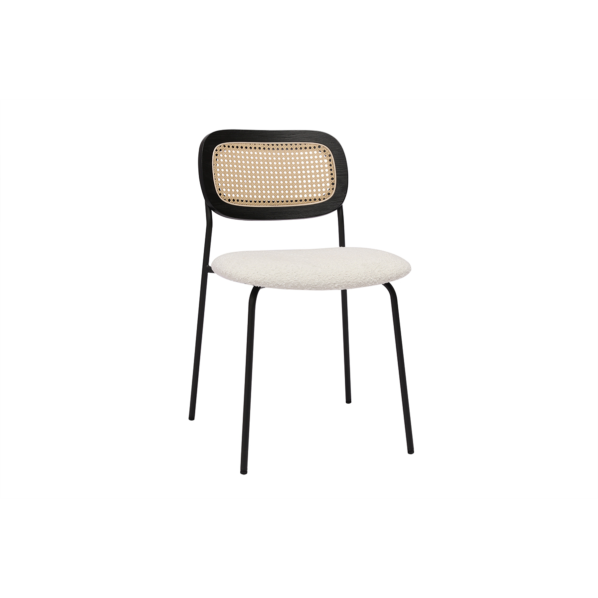 Chaises design en tissu effet velours texturé terre brulée, métal noir et cannage rotin (lot de 2) MIRANDA blanc, MILIBOO