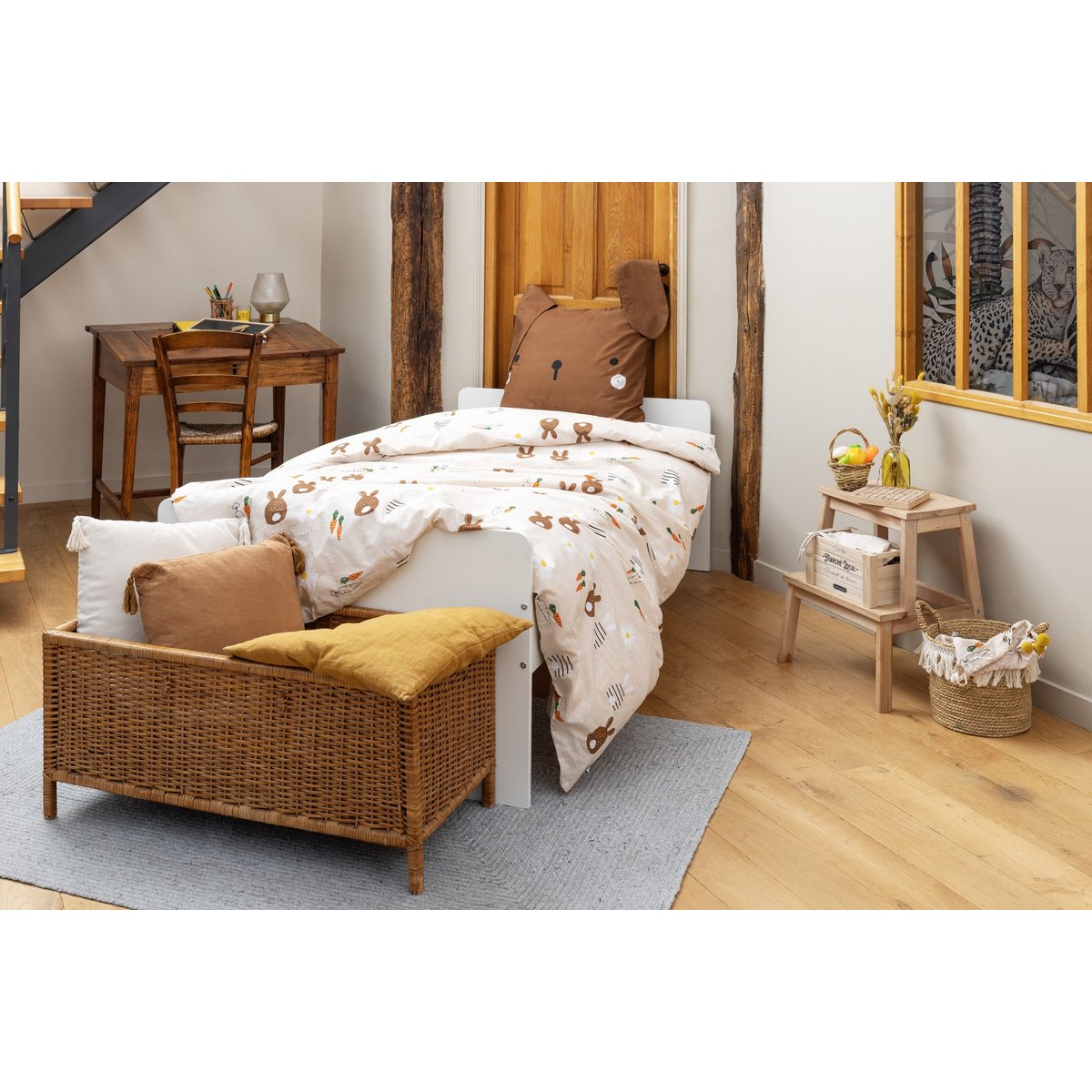 Housse de couette + taie Pompon le petit lapin beige, EDEN