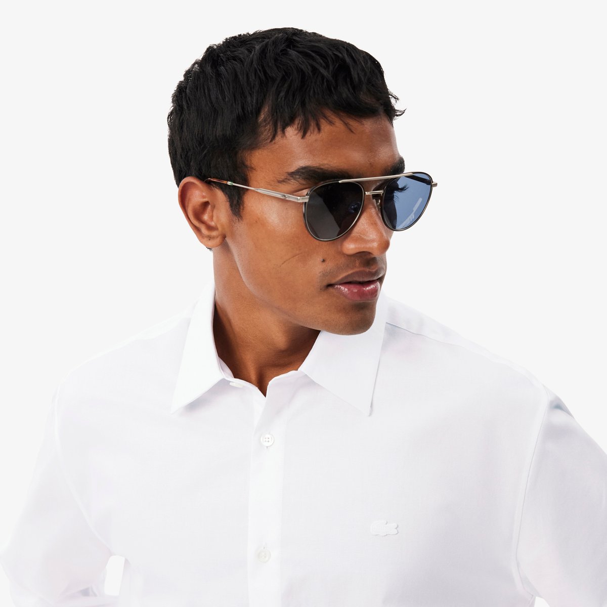 Chemise coton texturé regular fit blanc-001, LACOSTE