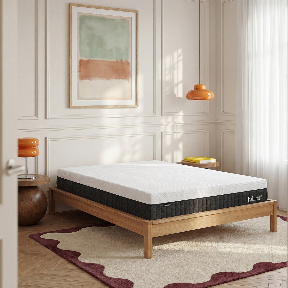 Matelas hybride déhoussable ressorts ensachés et mousse à mémoire de forme HYBRIDE GENESE blanc, HABITAT