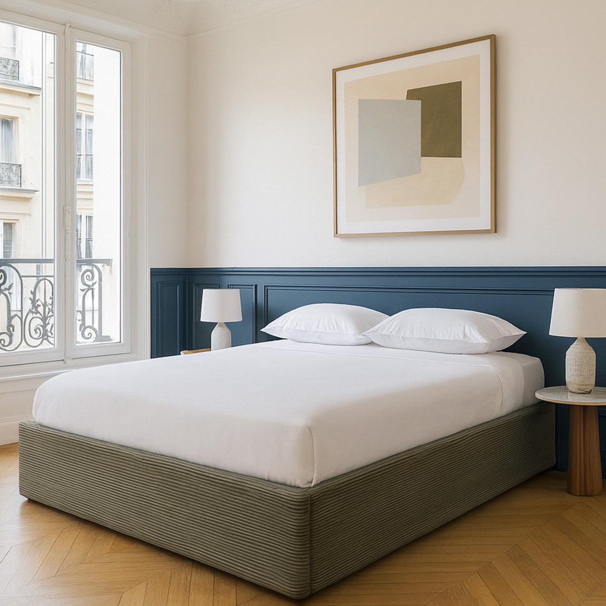 Lit coffre en velours côtelé - HANDY vert, HOMIFAB
