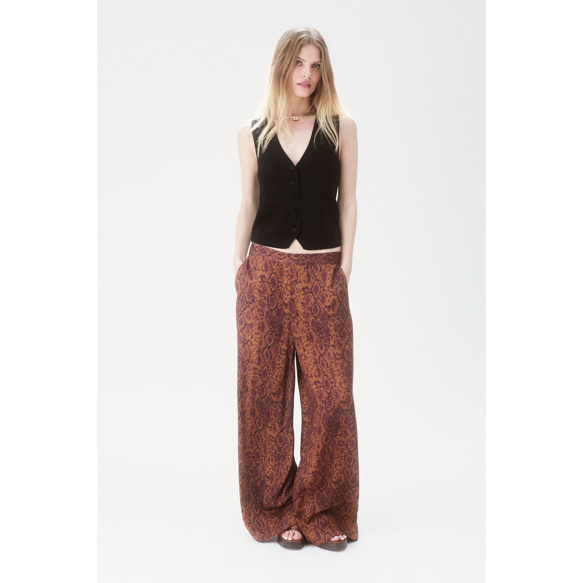 Pantalon ample en coton PANDILONG marron cognac, CAROLL