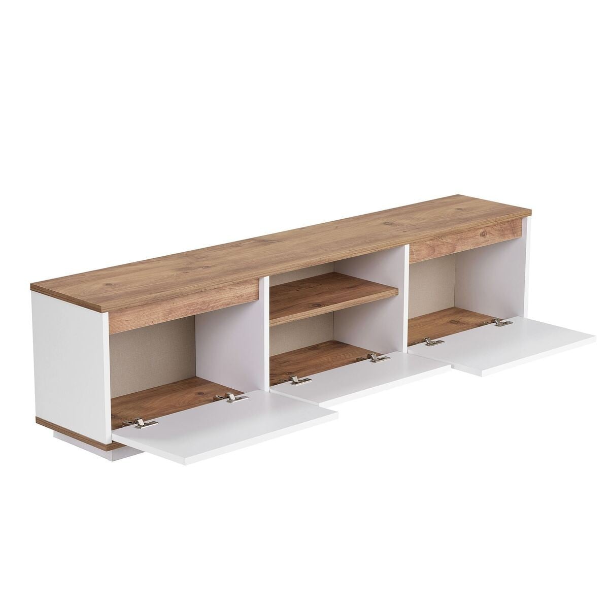 Meuble TV 3 abattants 1 niche - LUME blanc/ pin atlantique, CALICOSY