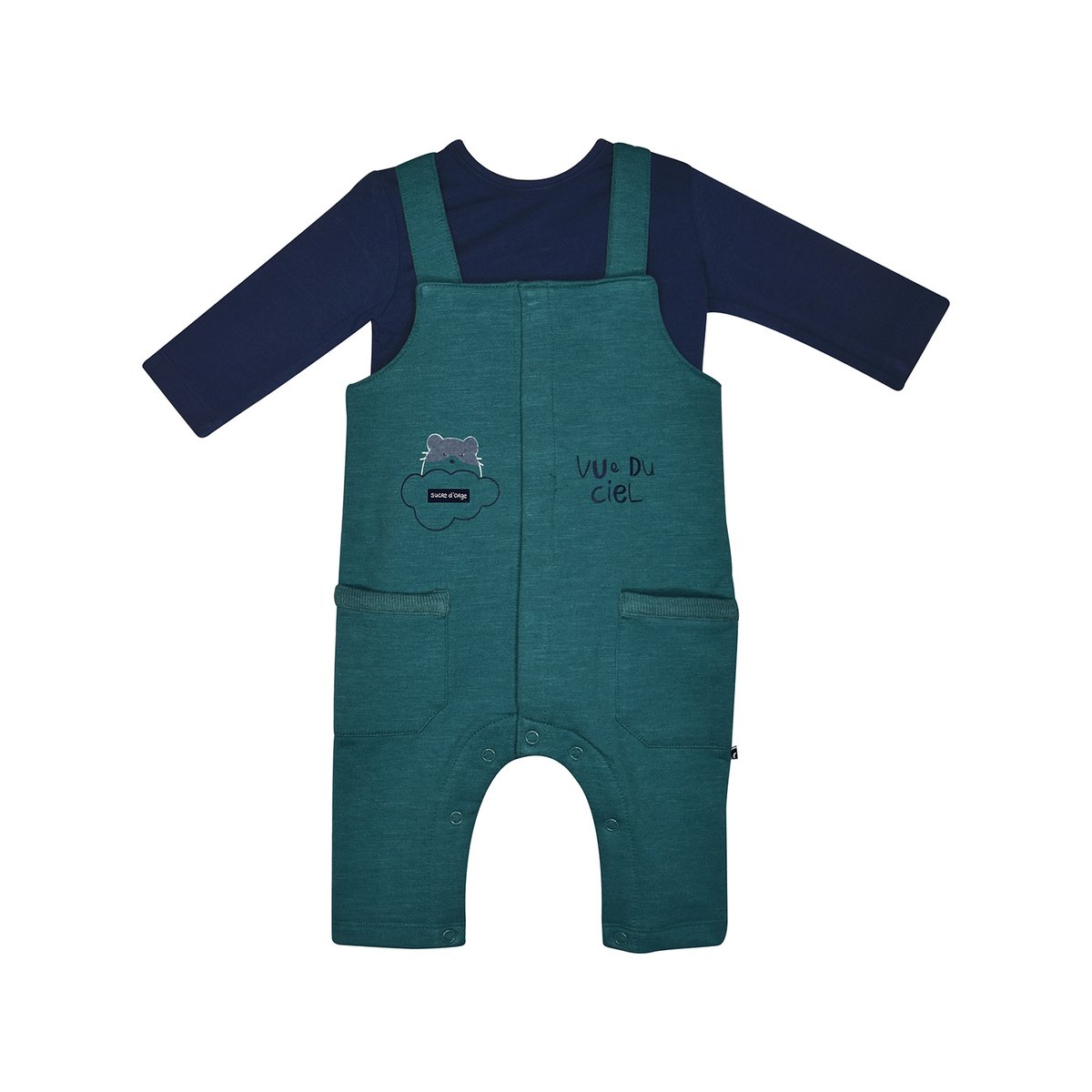 Tshirt salopette mingo maille long bebe bleu, SUCRE D'ORGE