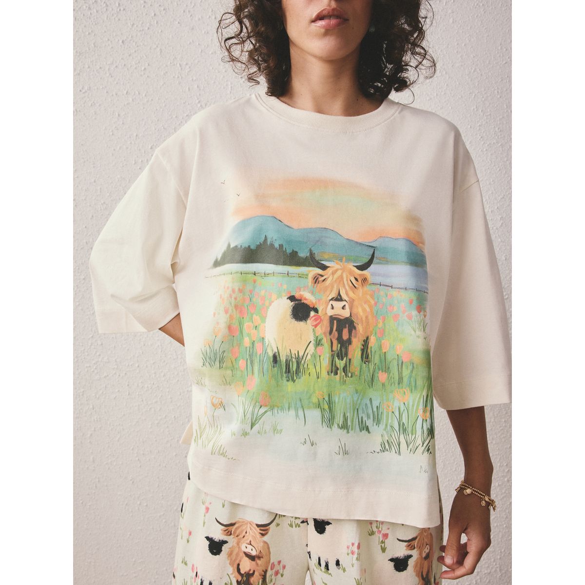 Pyjama manches courtes hamish vert sauge la vache des highlands, NEXT