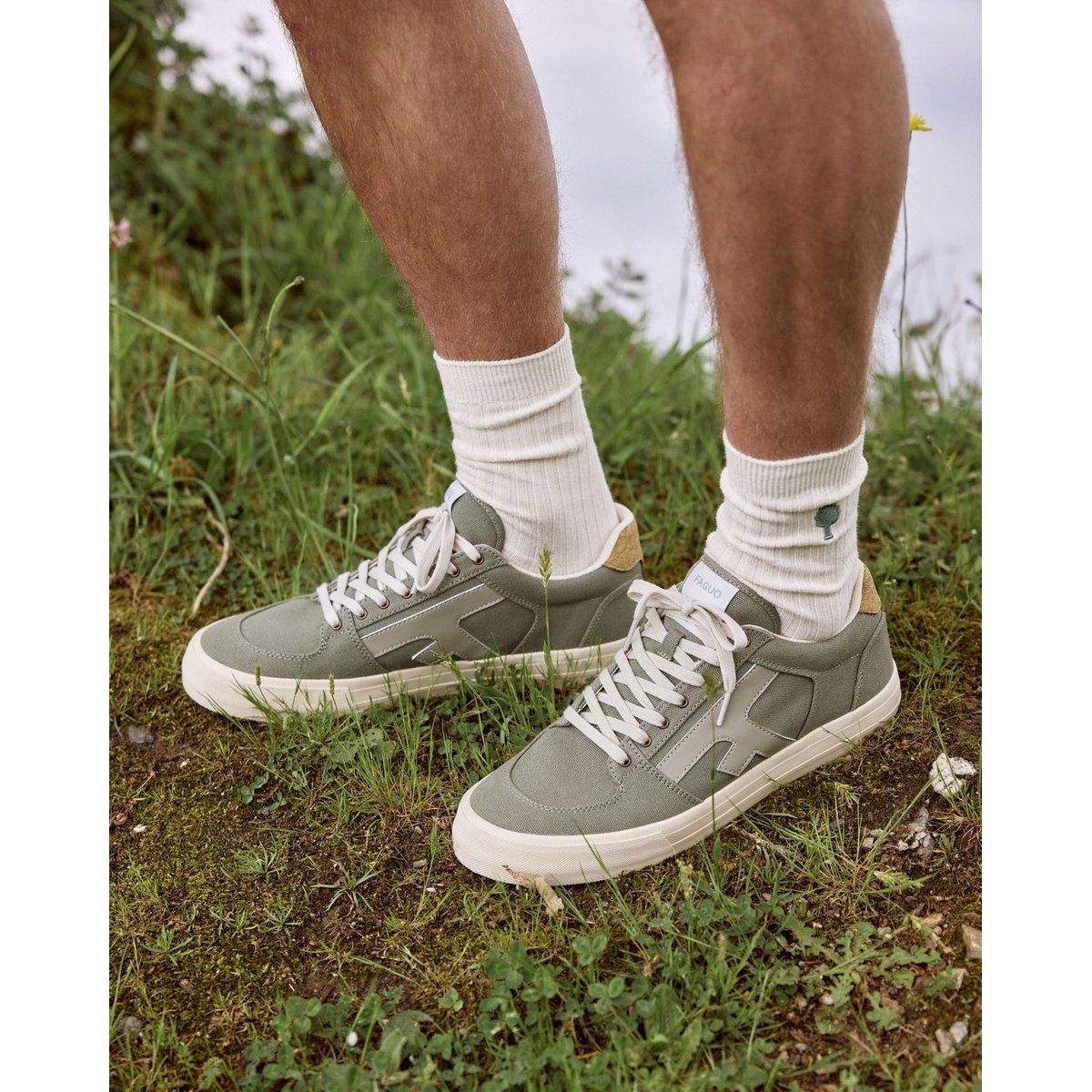 Tennis basses tissu WALNUT kaki foncé, FAGUO