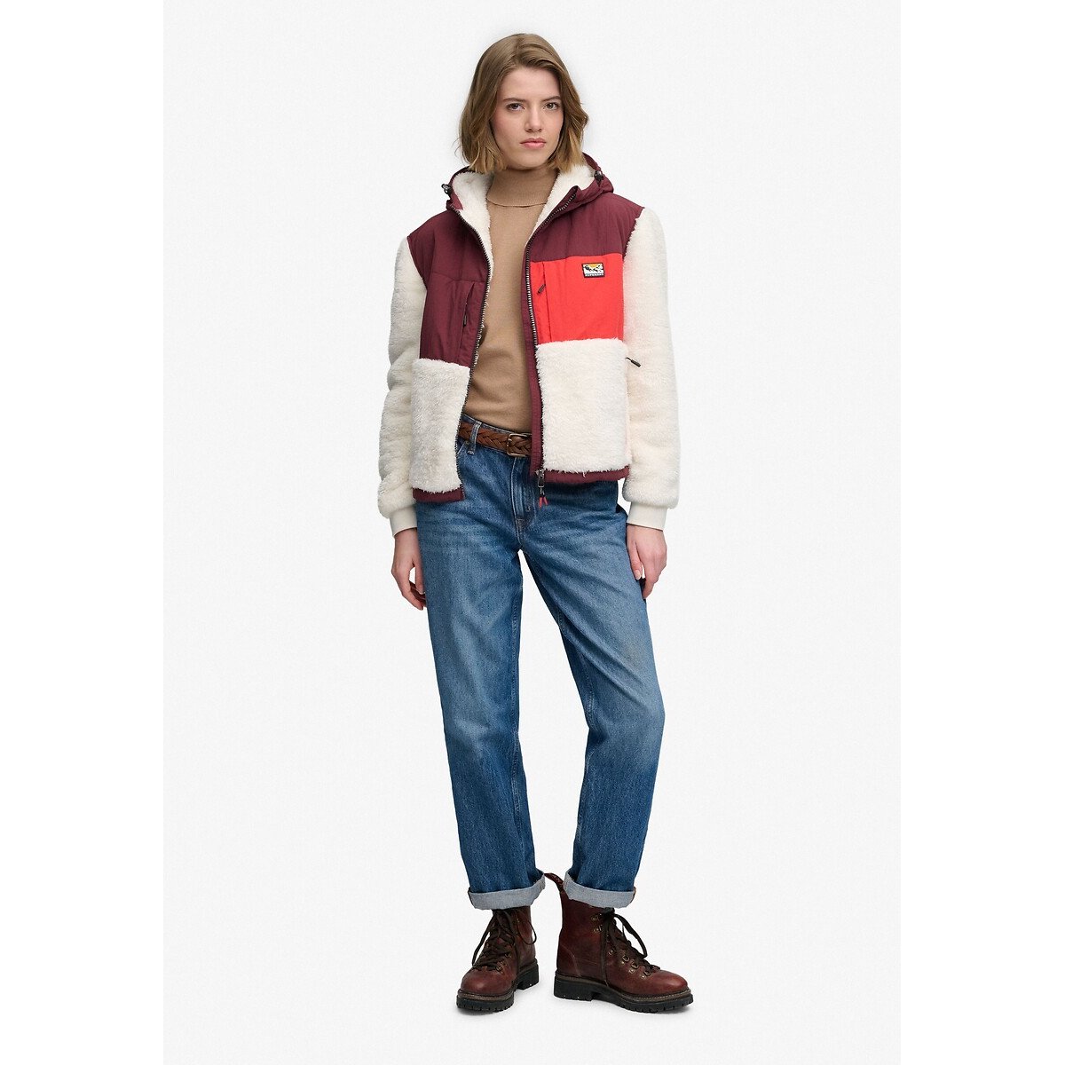 Super Soft Hybrid Full Zip Jacket ecru/marine, SUPERDRY