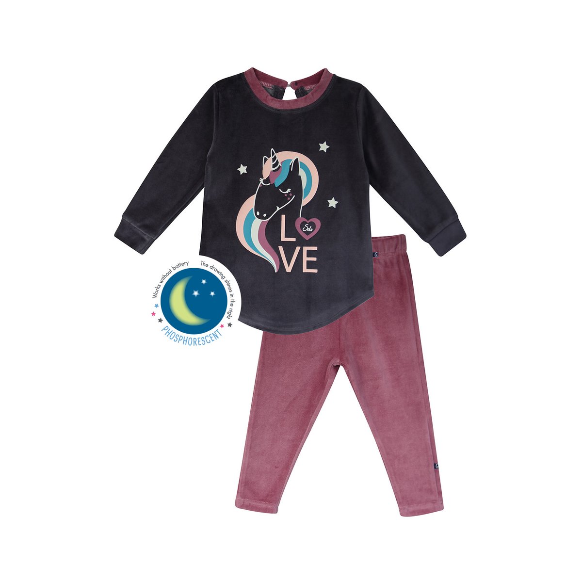 Pyjama 2 pieces margaretta velours rase enfant gris, SUCRE D'ORGE